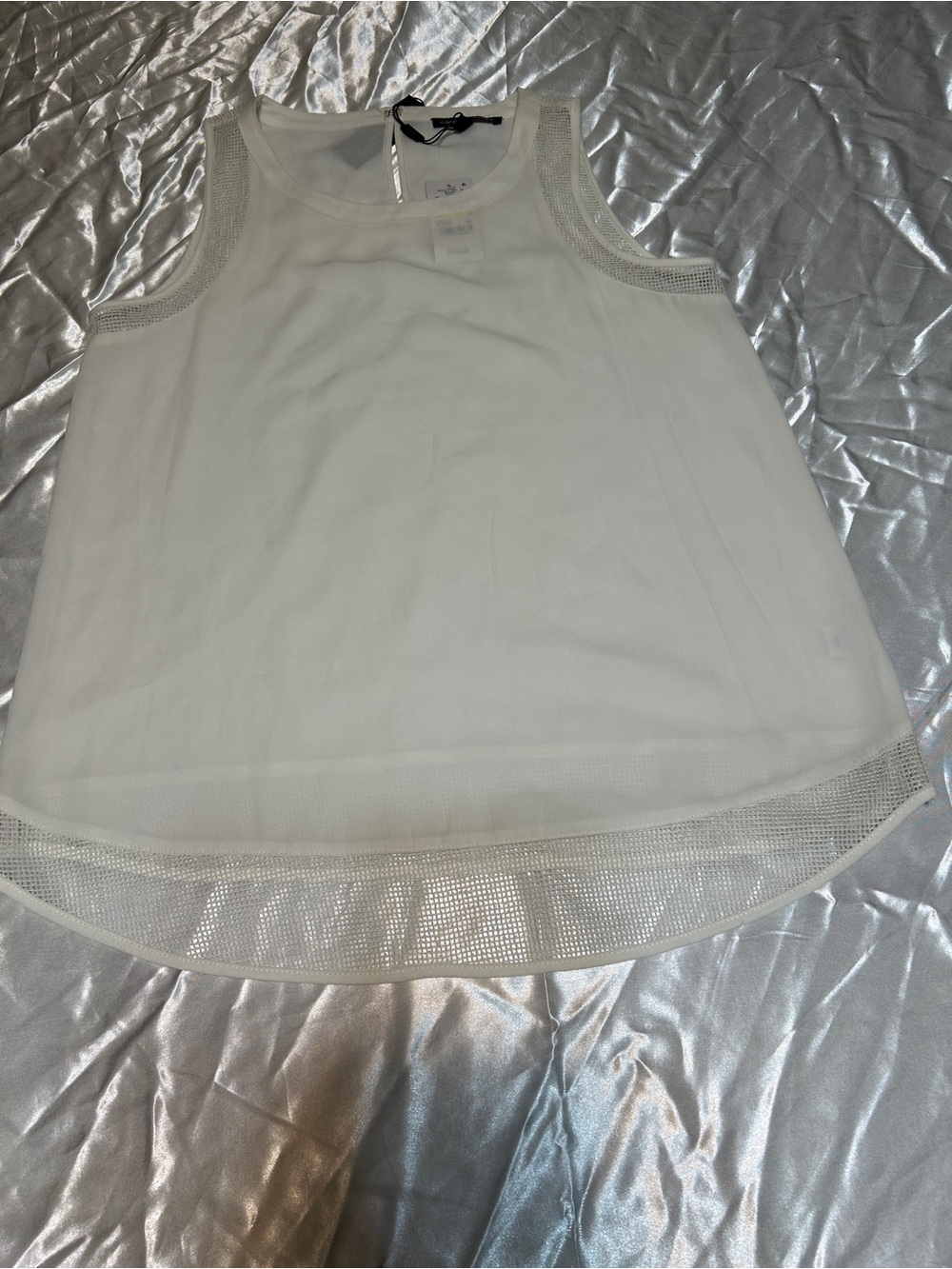NWT Cable & Gauge Ivory Mesh Trim Sleeveless Blouse M